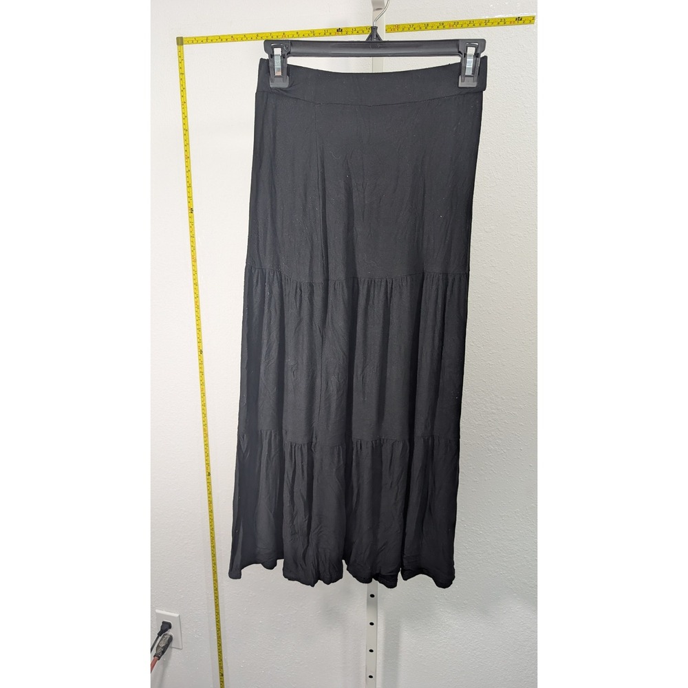 Double Take Black Tiered Maxi Skirt Womens Small Rayon Stretch Boho Made in USA